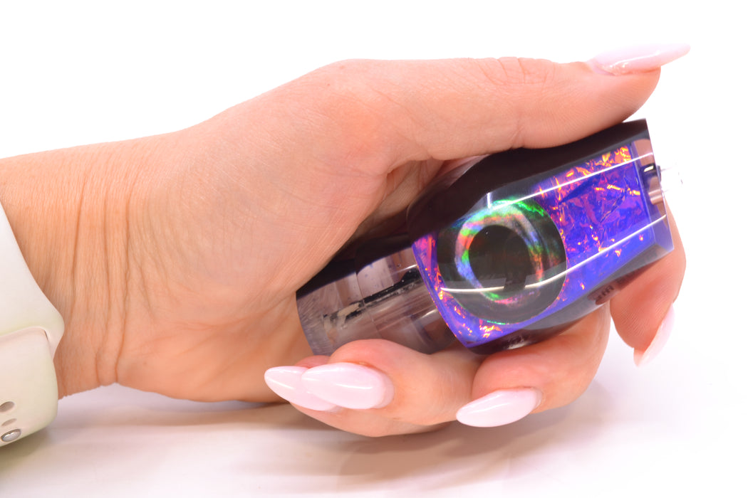 Moyes Lures Purple-Orange Dichro Black Back Taxi Eyes Medium Sumo 12" 3.7oz