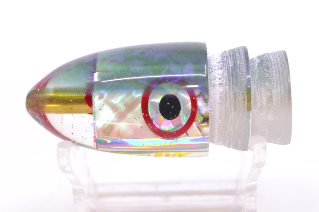 Bomboy Lures White Abalone Green Back Black-Silver-Red Eyes Baby Bomb 9" 2.8oz