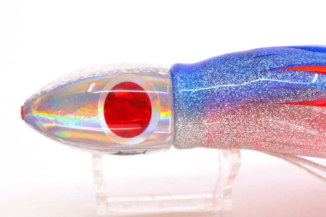 Aloha Lures Silver Rainbow Red-Silver Eyes Uncle Moe 9" 5oz Skirted Blue-Silver/Orange-Pink