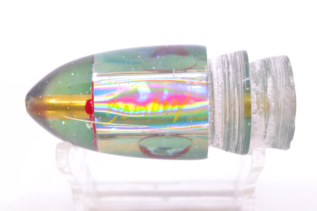 Bomboy Lures White Abalone Green Back Black-Silver-Red Eyes Baby Bomb 9" 2.8oz