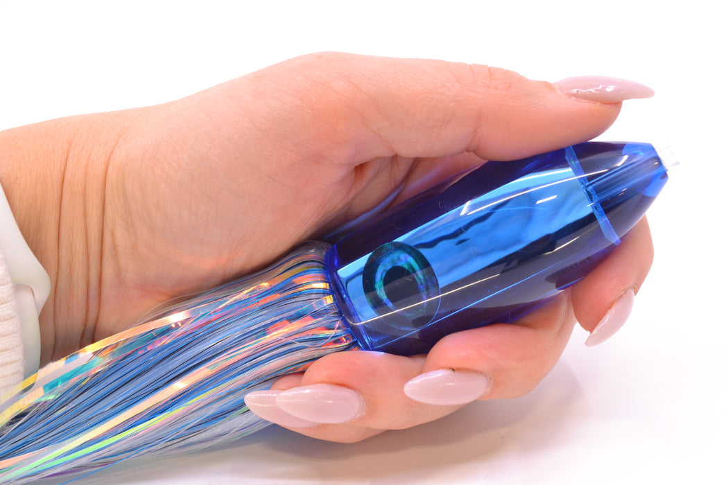 Moyes Lures Blue Mirrored Medium Ono Bullet 9" 5.5oz Skirted Mixed Black-Blue-White Hair