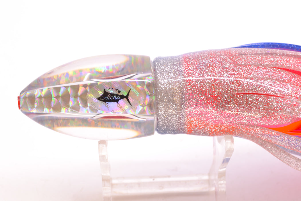 Aloha Lures Silver Rainbow Red-Silver Eyes Uncle Moe 9" 5oz Skirted Blue-Silver/Orange-Pink