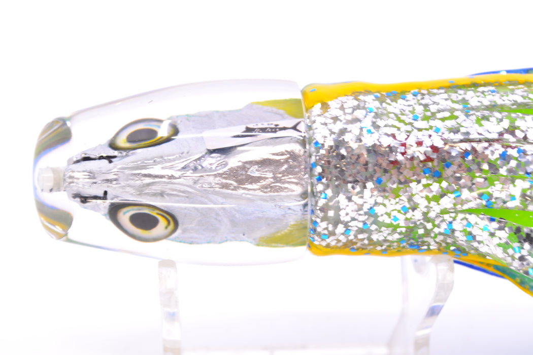 Aloha Lures Ice Blue-Green Back Malolo Dink Bait 9" 3oz Skirted Blue-Yellow Stripe-Silver