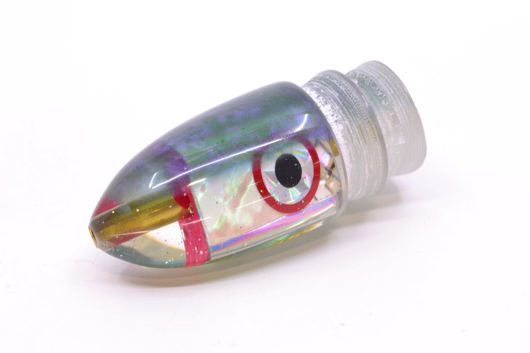 Bomboy Lures White Abalone Green Back Black-Silver-Red Eyes Baby Bomb 9" 2.8oz