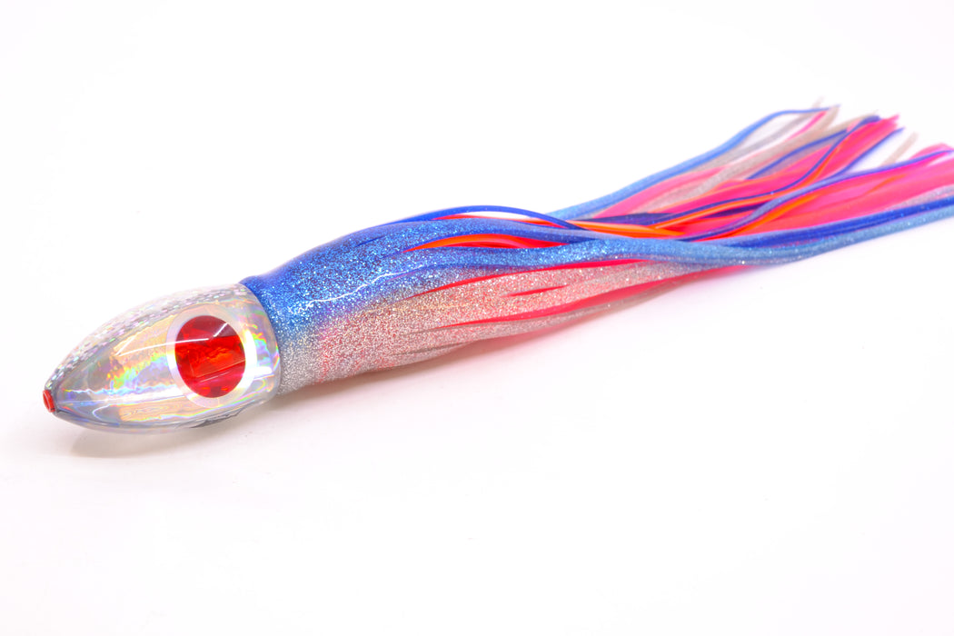 Aloha Lures Silver Rainbow Red-Silver Eyes Uncle Moe 9" 5oz Skirted Blue-Silver/Orange-Pink