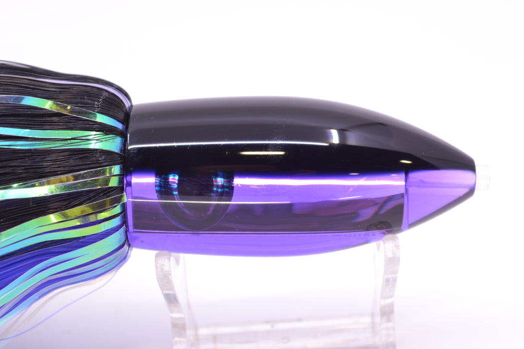 Moyes Lures Purple Mirrored Black Back Medium Ono Bullet 9" 5.5oz Skirted Black-Purple Hair