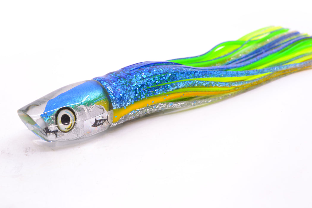 Aloha Lures Ice Blue-Green Back Malolo Dink Bait 9" 3oz Skirted Blue-Yellow Stripe-Silver