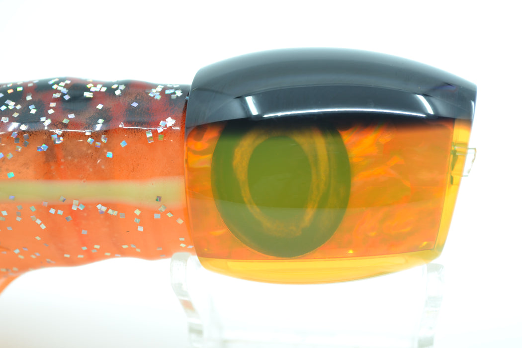 Moyes Lures Orange Awabi Black Back Blaster 12" 8oz Skirted Orange-Black Dots
