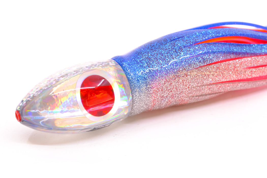 Aloha Lures Silver Rainbow Red-Silver Eyes Uncle Moe 9" 5oz Skirted Blue-Silver/Orange-Pink