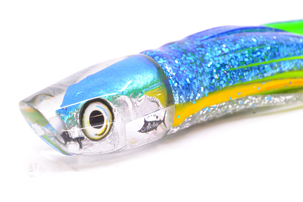 Aloha Lures Ice Blue-Green Back Malolo Dink Bait 9" 3oz Skirted Blue-Yellow Stripe-Silver