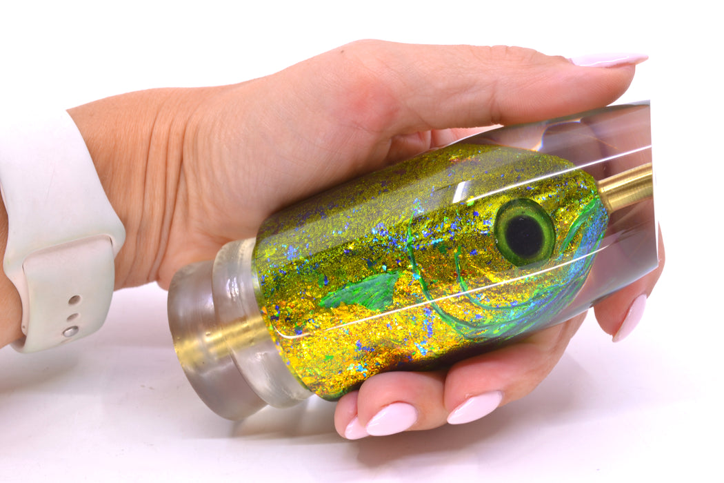 Joe Yee by KEGZ-Niiyama Collab Green-Gold Mahi Fish Head #3 Super Plunger 14" 7.2oz