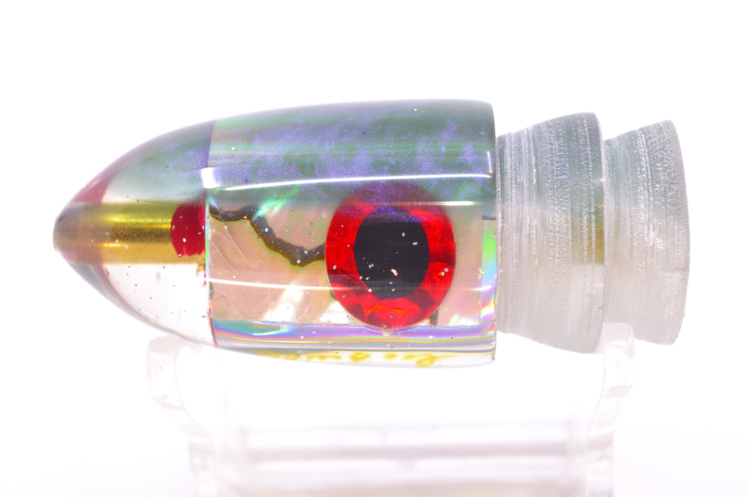 Bomboy Lures White Abalone Green Back Black-Red Eyes Baby Bomb 9" 2.8oz