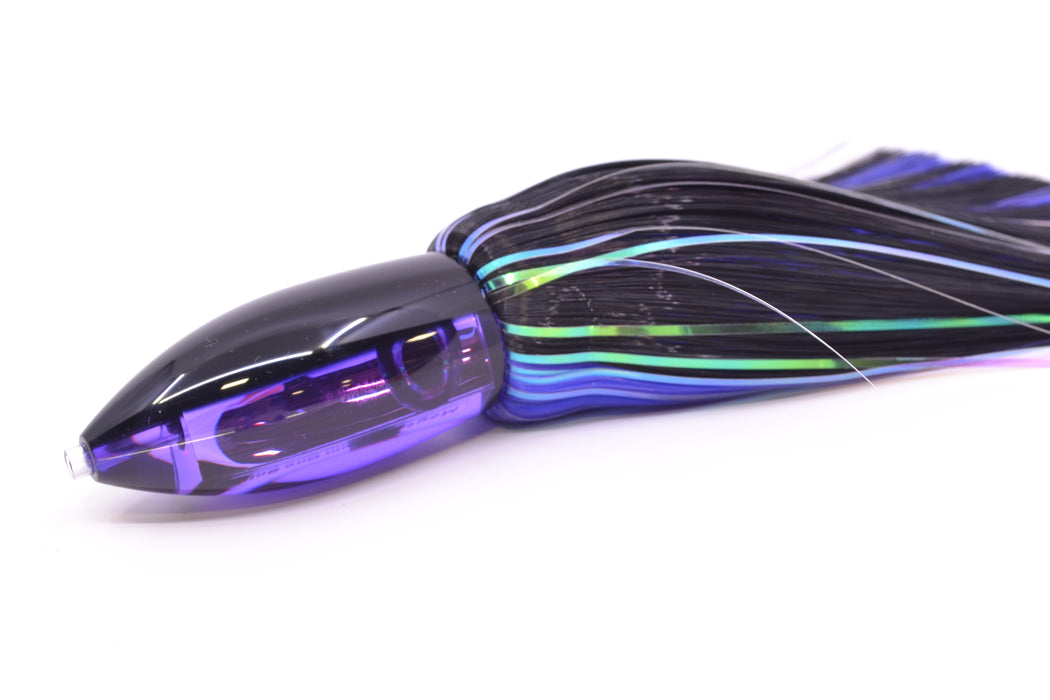 Moyes Lures Purple Mirrored Black Back Medium Ono Bullet 9" 5.5oz Skirted Black-Purple Hair