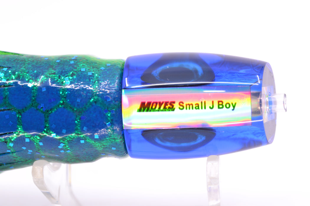 Moyes Lures Blue-Green Oil Slick Blue Back Taxi Eyes Small J-Boy 9" 3.5oz Skirted
