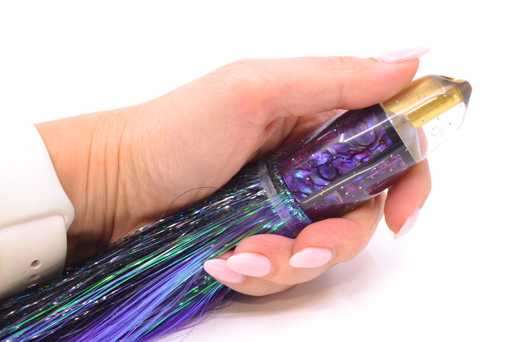 Tanigawa Lures Purple Paua 2-Hole Bullet 9"+ 8.5oz Strobez Black-Purple/Ice Blue