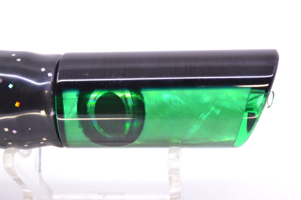 Moyes Lures Green MOP Black Back Taxi Eyes Small Pipe Bomb 9" 4oz Skirted Black