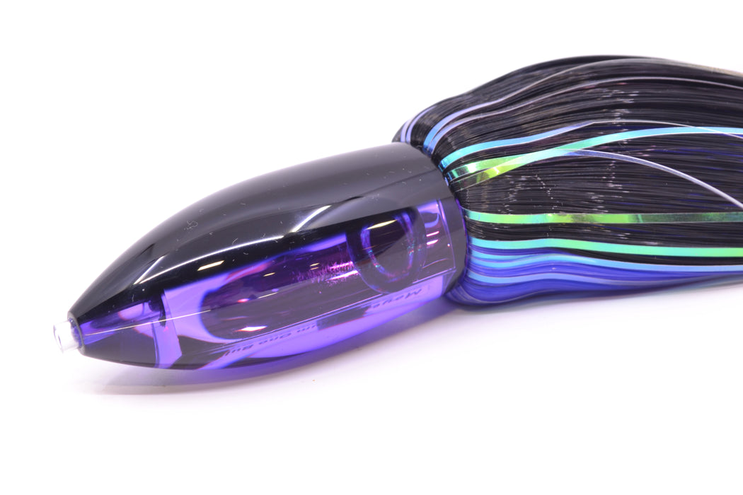 Moyes Lures Purple Mirrored Black Back Medium Ono Bullet 9" 5.5oz Skirted Black-Purple Hair