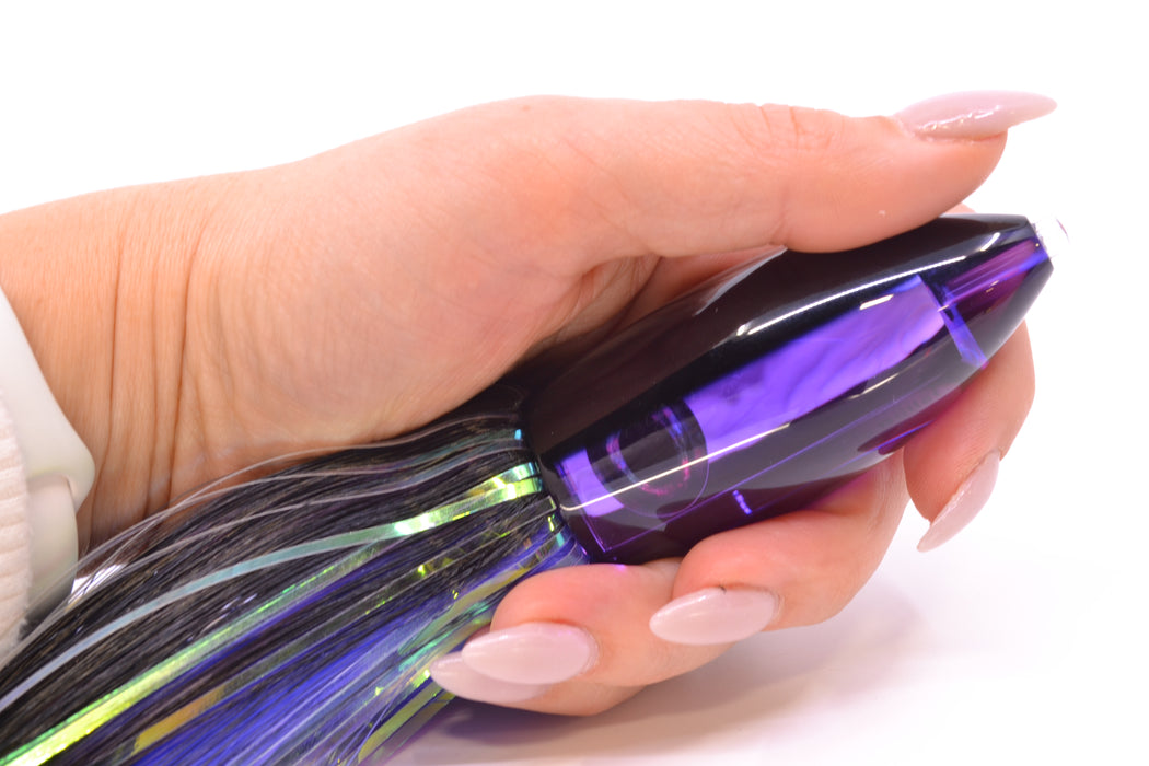 Moyes Lures Purple Mirrored Black Back Medium Ono Bullet 9" 5.5oz Skirted Black-Purple Hair
