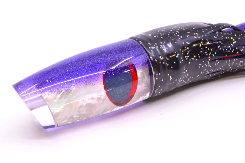 TANTRUM Lures White MOP Purple Back XL Plunger 14" 12oz Skirted Black/Purple