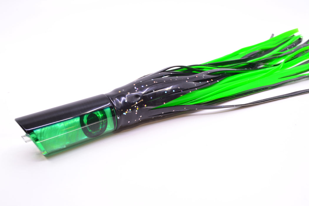 Moyes Lures Green MOP Black Back Taxi Eyes Small Pipe Bomb 9" 4oz Skirted Black