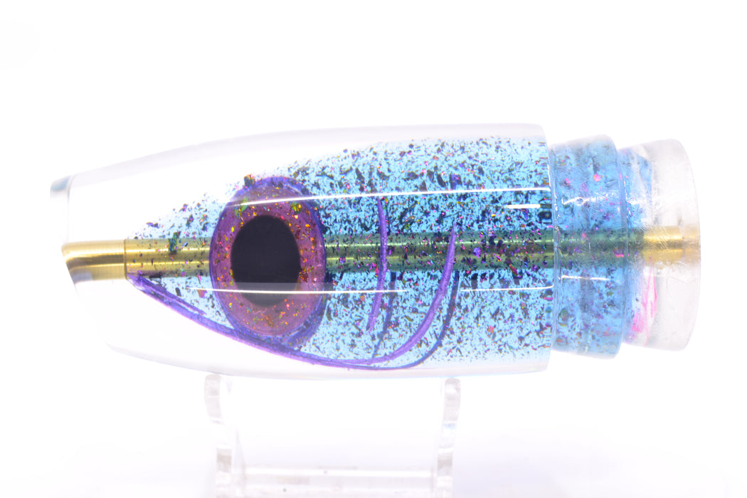 Joe Yee by KEGZ-Niiyama Collab Transparent Blue Rainbow Flake Fish Head Super Plunger 14" 7.2oz GZE