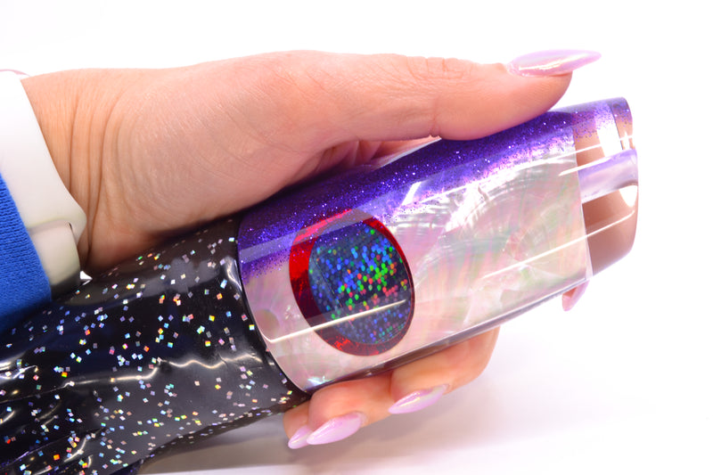 TANTRUM Lures White MOP Purple Back XL Plunger 14" 12oz Skirted Black/Purple