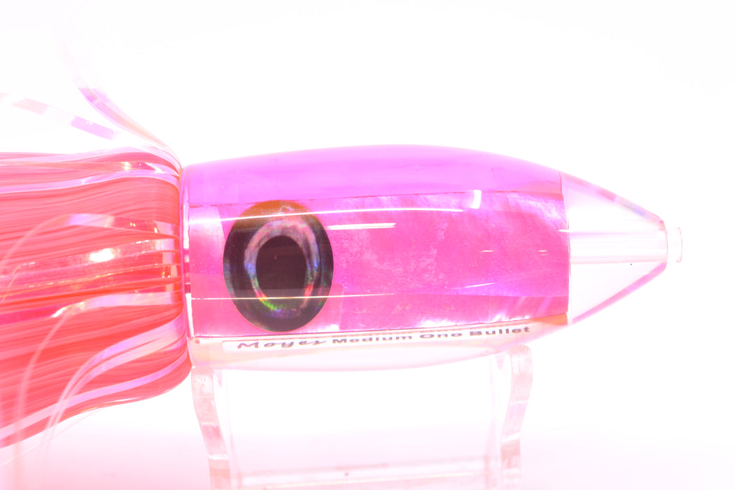 Moyes Lures Pink MOP Pink Back Medium Ono Bullet 9" 5.5oz Skirted Pink Hair