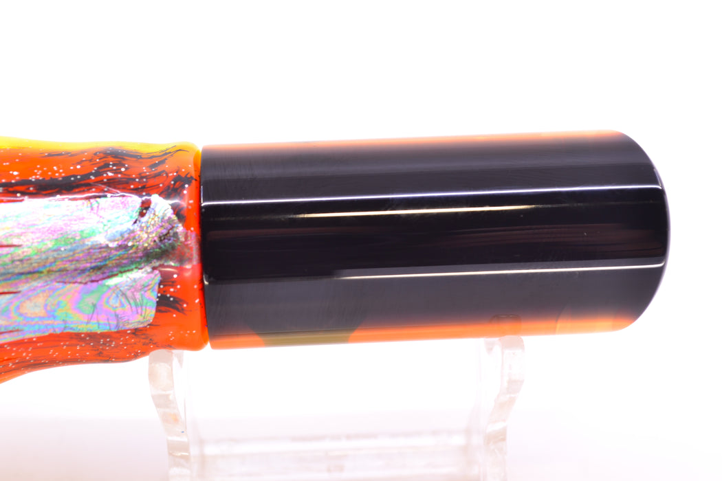 Moyes Lures Orange Awabi Black Back Taxi Eyes Small Pipe Bomb 9" 4oz Skirted Kajiki