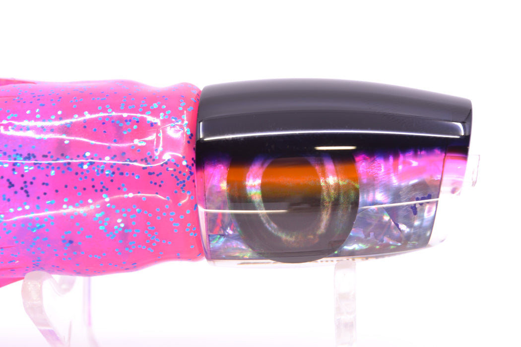 Moyes Lures Rainbow MOP Black-Pink Back Taxi Eyes Small J-Boy 9" 3.5oz Skirted Pink/Blue