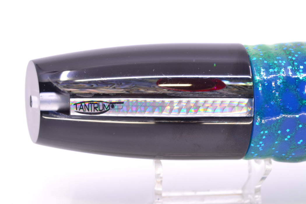 TANTRUM Lures Paua Shell Black Back XL Plunger 14" 12oz Skirted Black Dots-Blue Dots GZE