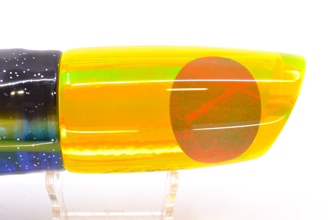 Koya Lures Chartreuse Rainbow Red Eyes Medium Poi Dog 14" 11oz Skirted Black-Yellow-Blue