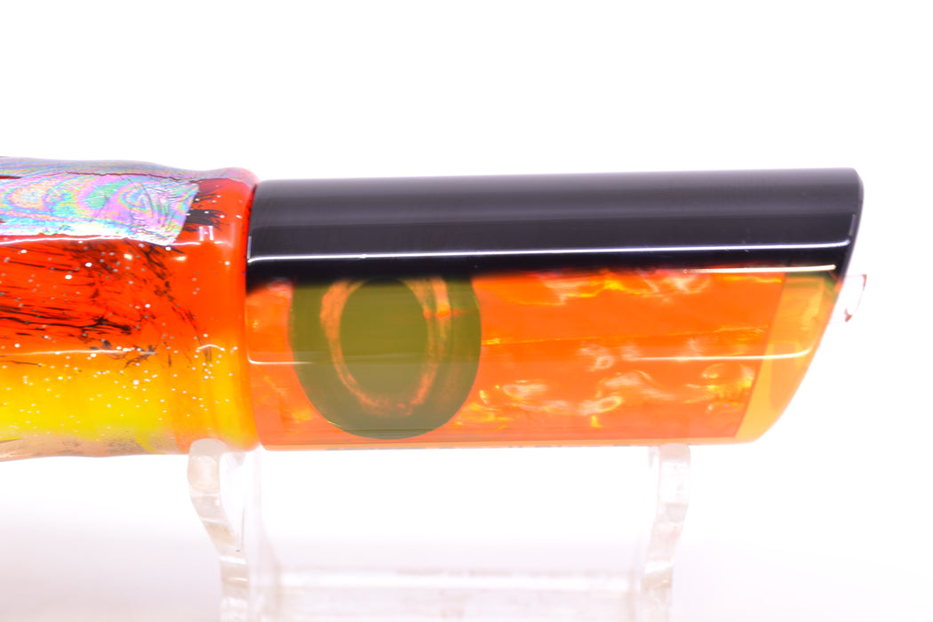 Moyes Lures Orange Awabi Black Back Taxi Eyes Small Pipe Bomb 9" 4oz Skirted Kajiki