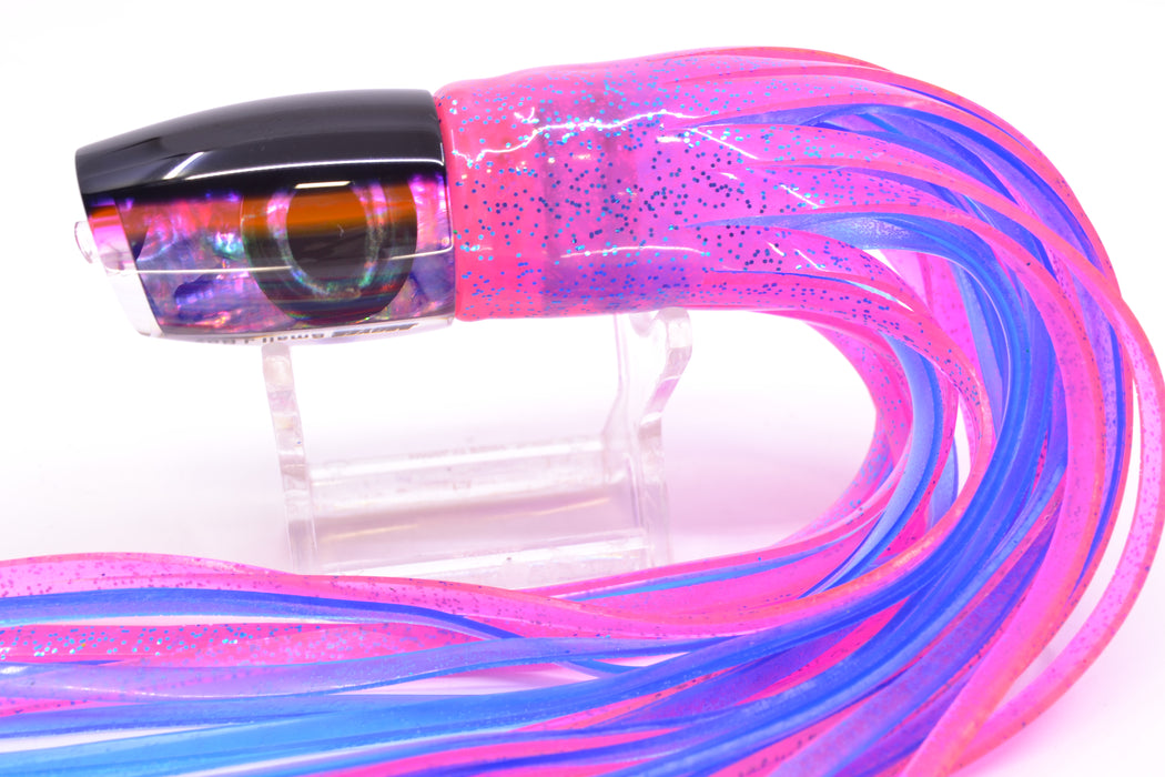 Moyes Lures Rainbow MOP Black-Pink Back Taxi Eyes Small J-Boy 9" 3.5oz Skirted Pink/Blue