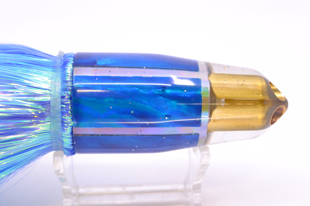 Tanigawa Lures Blue MOP 2-Hole Bullet 9"+ 8.5oz Flashabou Blue/White GZE