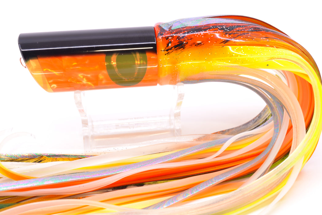 Moyes Lures Orange Awabi Black Back Taxi Eyes Small Pipe Bomb 9" 4oz Skirted Kajiki