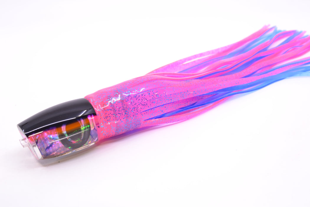 Moyes Lures Rainbow MOP Black-Pink Back Taxi Eyes Small J-Boy 9" 3.5oz Skirted Pink/Blue
