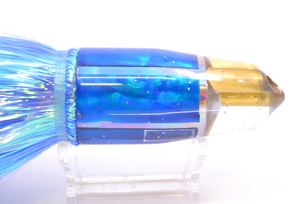 Tanigawa Lures Blue MOP 2-Hole Bullet 9"+ 8.5oz Flashabou Blue/White GZE
