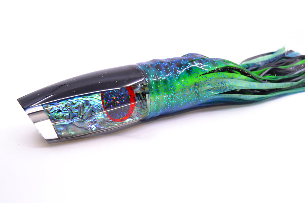 TANTRUM Lures Paua Shell Black Back XL Plunger 14" 12oz Skirted Black Dots-Blue Dots GZE