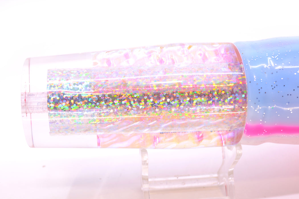 Aloha Lures Silver Rainbow Ice Dichro Sundowner 14" 11.5oz Skirted Blue-White-Pink Salmon