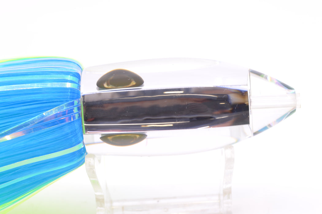 Moyes Lures Clear Mirrored Medium Ono Bullet 9" 5.5oz Skirted Ice Blue-Chartreuse Hair