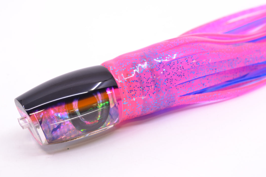 Moyes Lures Rainbow MOP Black-Pink Back Taxi Eyes Small J-Boy 9" 3.5oz Skirted Pink/Blue