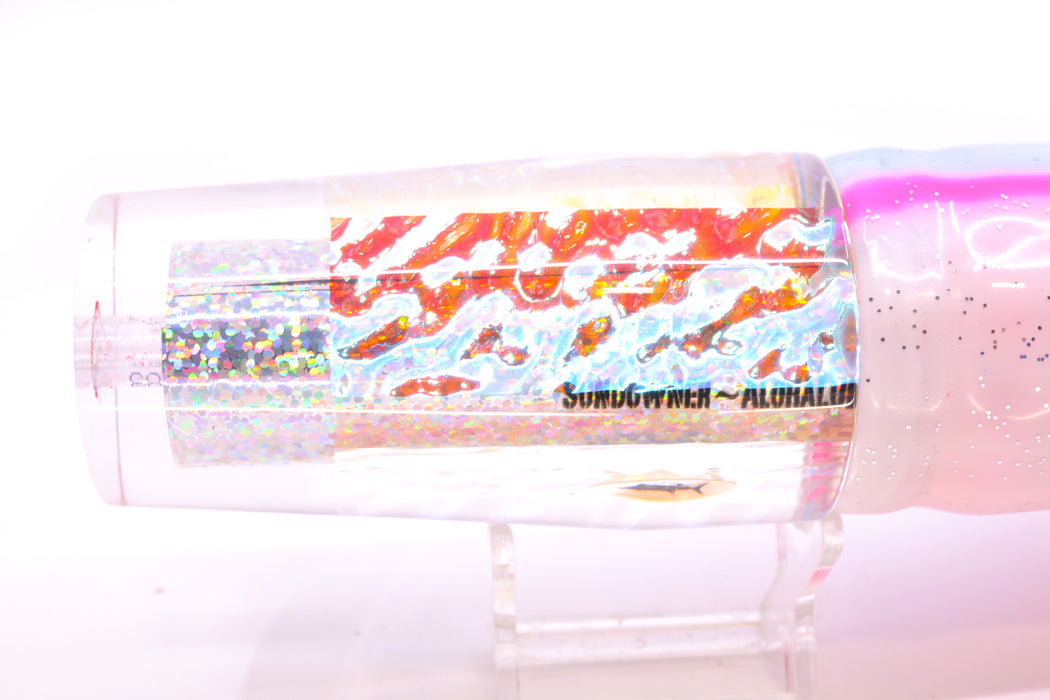 Aloha Lures Silver Rainbow Ice Dichro Sundowner 14" 11.5oz Skirted Blue-White-Pink Salmon