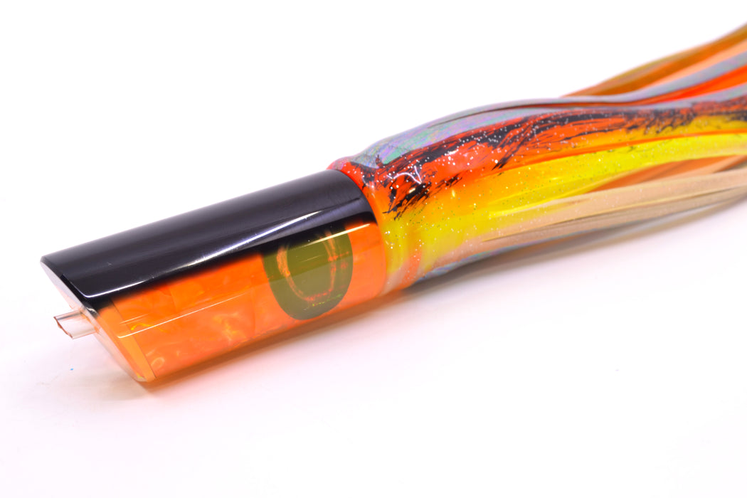 Moyes Lures Orange Awabi Black Back Taxi Eyes Small Pipe Bomb 9" 4oz Skirted Kajiki