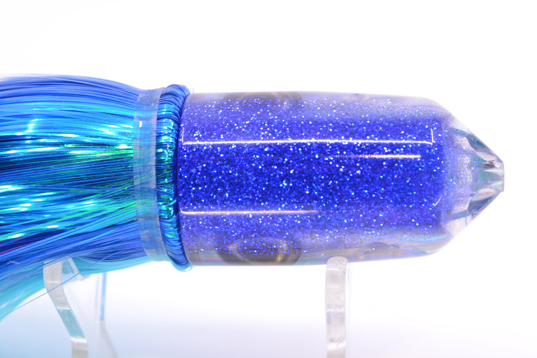 Moyes Lures Rainbow MOP Blue Glitter Back 2-Hole Small Sniper Jet 9" 5.7oz Strobez GZE