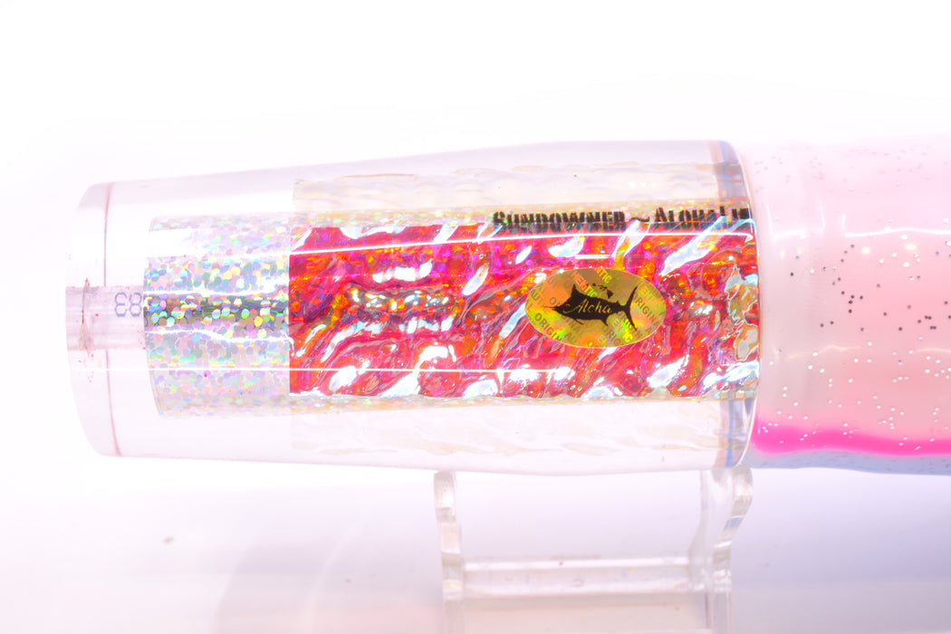Aloha Lures Silver Rainbow Ice Dichro Sundowner 14" 11.5oz Skirted Blue-White-Pink Salmon