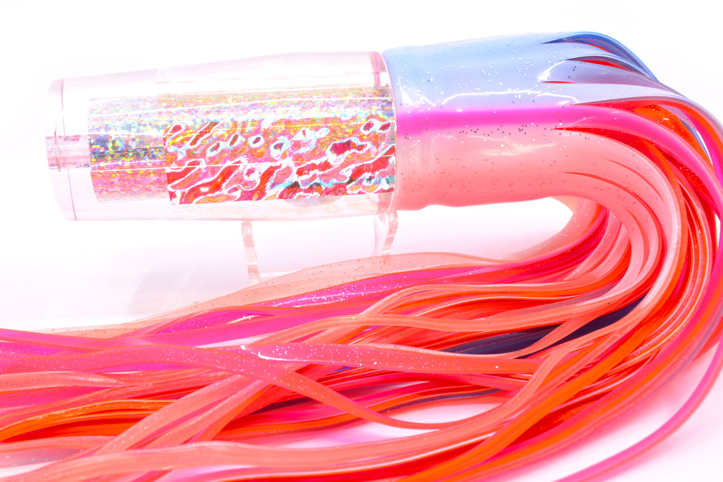 Aloha Lures Silver Rainbow Ice Dichro Sundowner 14" 11.5oz Skirted Blue-White-Pink Salmon