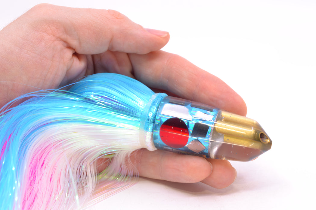 Tanigawa Lures Ice Blue Rainbow Cracked Glass 2-Hole Bullet 7" 6oz Strobez Ice Blue-White