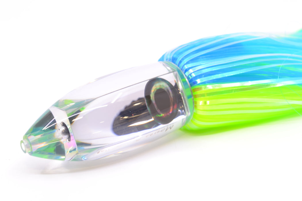 Moyes Lures Clear Mirrored Medium Ono Bullet 9" 5.5oz Skirted Ice Blue-Chartreuse Hair