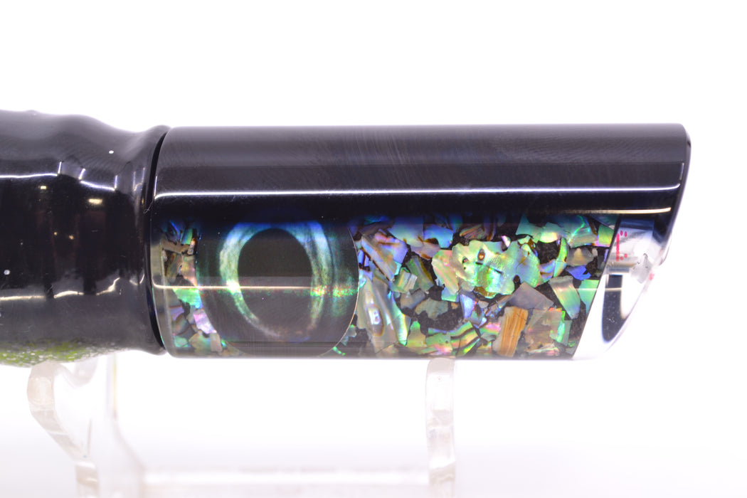 Moyes Lures S&P MOP Black Back Taxi Eyes Small Pipe Bomb 9" 4oz Skirted