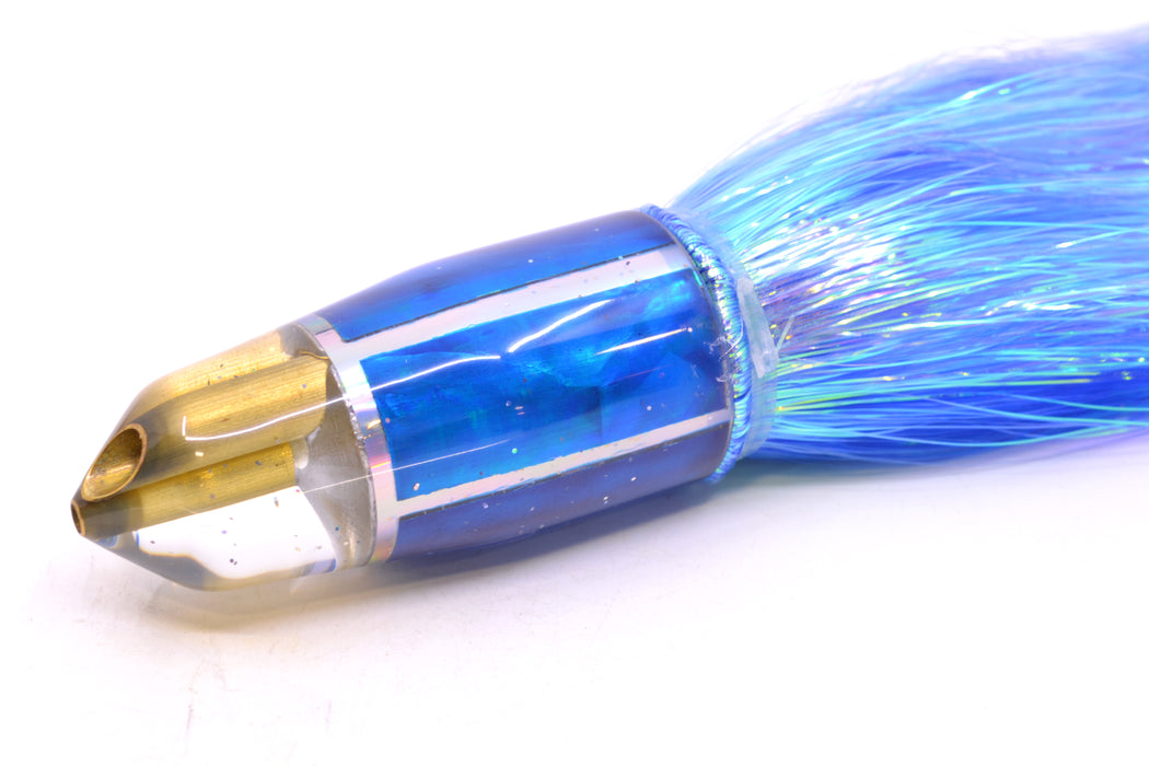 Tanigawa Lures Blue MOP 2-Hole Bullet 9"+ 8.5oz Flashabou Blue/White GZE